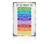 ELLECILA Vintage Tin Metal Sign Poster It's Okay to Not Be Okay - 20x30cm Motivational Wall Art, Rainbow Classroom Posters Quotes for Home, Bar, Cafe Decor (Durable Aluminum, Pre-Drilled Holes)