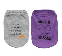 Elledia 2 Pack Violet Dog Sleeveless Clothes with Hugs & Kisses Print, Grey Summer Cotton Clothes for Puppies with Print I Love Mommy to The Moon and Back, Dog Round Neck T Shirt for Boy Dogs Cats