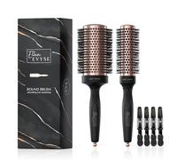 Ellen Evyse Round Brush with Nylon Bristles for Volumizing & Shine,Nano Thermal 2-in-1 Hair Styler - Golden,Hairbrush for Straightening, Curling,with 4 Hair Clips (1.3inch&2.1inch)