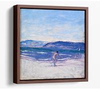 Ellen Thesleff, Ballgame Canvas Floater Frame Square Print Picture Art - Walnut Frame 16 inch wide x 16 inch high