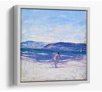 Ellen Thesleff, Ballgame Canvas Floater Frame Square Print Picture Art - White Frame 30 inch wide x 30 inch high