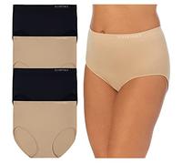 ELLEN TRACY Women’s Full Brief Panties Breathable Seamless Underwear 4-Pack Multipack (Regular & Plus Size), Black/Beige Pack, XL