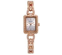 ELLEN TRACY Women’s Rose Gold Bracelet Watch - Rectangular Silver Sunray Dial with Crystals