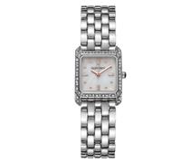 ELLEN TRACY Women’s Silver Bracelet Watch - White Square Dial with Faceted Crystals, Silver