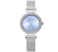 ELLEN TRACY Women’s Silver Mesh Band Watch - Round Blue Sunray Dial with Crystals