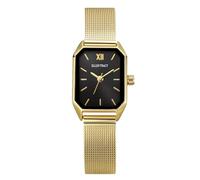 Ellen Tracy Women's 20mm Rectangle Goldtone Watch, Black Dial, Mesh Band