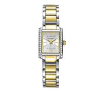 Ellen Tracy Women's 20mm Rectangle Two Tone Silver/Gold Watch, Silver Dial, Crystal Accents, Bracelet Band
