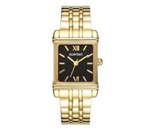 ELLEN TRACY Women's 22mm Rectangle Goldtone Watch, Black Dial, Bracelet Band
