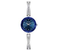 ELLEN TRACY Women's 23mm Round Silvertone Watch, Blue Dial, Crystal Accents, Half Bangle Band