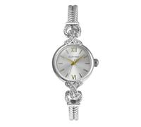 Ellen Tracy Women's 24mm Round Silvertone Watch, Silver Dial, Half Bangle Band