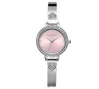 Ellen Tracy Women's 28mm Round Silvertone Watch, Pink Dial, Crystal Accents, Bangle Band
