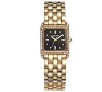 ELLEN TRACY Women’s Gold Bracelet Watch - Black Square Dial with Faceted Crystals