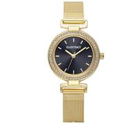 ELLEN TRACY Women’s Silver Mesh Band Watch - Round Blue Sunray Dial with Crystals, Gold