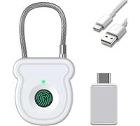 ELLENNE - Biometric Fingerprint Padlock, Portable Anti-Theft Lock with USB-C Charging, Backup with USB Key and Emergency Code