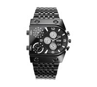 ELLENNE Men's Triple Time Zone, Asymmetric Design | Bold style with 48mm case Designed for the modern traveler, with three independent dials and metal bracelet.