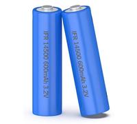 ELLENNE - Rechargeable Battery Size 14500 LiFEPO4 AA 3.2 V, 600 mAh for Torches, Solar Lighting | 2 Pieces