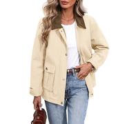 ELLEVEN Padded Barn Jackets for Women Oversized Fall Utility Corduroy Collar Coat, Cotton Outerwear with Pockets, Khaki, L