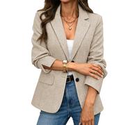 ELLEVEN Women’s Herringbone Tweed Blazer - Slim Fit Business Casual Work Jacket with Flap Pockets, Long Sleeve