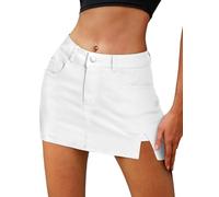 ELLEVEN Women’s Side Slit Denim Skort, High-Stretch,High Waisted,Y2K Mini Jean Skirt Shorts with 5 Pockets, White, M