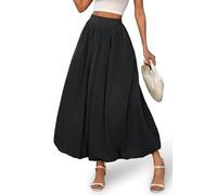 ELLEVEN Women's Bubble Maxi Fall Winter Skirt, Elastic Waist Puffy Hem A-Line Skirt with Pockets, Black, XL