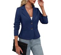 ELLEVEN Women's Casual Stretchy Knit Blazer,Lightweight Slim Fit Jackets Long Sleeve Business Suit with Pockets, Navy Blue, M