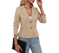 ELLEVEN Women's Casual Stretchy Knit Blazer,Lightweight Slim Fit Jackets Long Sleeve Business Suit with Pockets, Khaki, XS