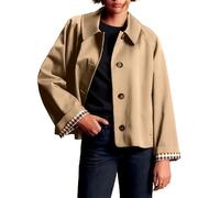 ELLEVEN Womens Crop Trench Coat, Plaid Lining Single Breasted Fall Jackets with Pockets Fashion Outerwear, Light Beige, M
