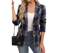 ELLEVEN Women's Lapel Collar Plaid 2 Button Boyfriend Blazer Suit Houndstooth Work Office Blazer