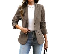 ELLEVEN Women's Lapel Collar Plaid 2 Button Boyfriend Blazer Suit Houndstooth Work Office Blazer