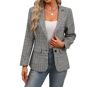 ELLEVEN Women's Lapel Collar Plaid 2 Button Boyfriend Blazer Suit Houndstooth Work Office Blazer