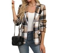 ELLEVEN Women's Lapel Collar Plaid 2 Button Boyfriend Blazer Suit Houndstooth Work Office Blazer Jacket, Mixed Brown Plaid, M