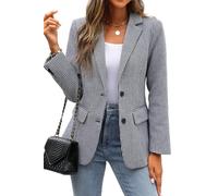 ELLEVEN Women's Lapel Collar Plaid 2 Button Boyfriend Blazer Suit Houndstooth Work Office Blazer Jacket, Black Houndstooth, L