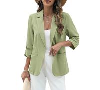 ELLEVEN Women's Linen Blazer 3/4 Ruched Sleeves, Lightweight Slim Fit Jackets with Pockets Half Lining, Sage Green, L