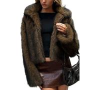 ELLEVEN Women's Two-Tone Faux Fur Coat - Fluffy Winter Jacket with Lapel Collar, Hooks & Pockets, Black & Brown, Small