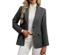 ELLEVEN Women's Wool Blend Tweed Blazer, Boyfriend Herringbone 2 Button Blazer Business Casual Suit Jacket, Grey, M