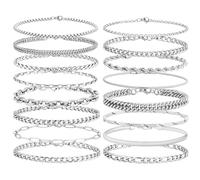ELLEWIN Chain Bracelet for Men Stainless Steel Cuban Link Curb Figaro Herringbone Rope Paperclip Snake Byzantine Curb Chunky Chain Silver Bracelets Jewelry Set for Men 8.3 Inches, 8.3inch, Stainless