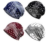 ELLEWIN Cotton Slouchy Beanie Hip-Hop Soft Lightweight Running Beanie Adult Dwarf Hats Chemo Cap for Men Women, Opentop-b-4pk-multi02, One Size Fits All