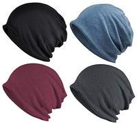 ELLEWIN Cotton Slouchy Beanie Hip-Hop Soft Lightweight Running Beanie Adult Dwarf Hats Chemo Cap for Men Women, Closetop-a-4pk-solid02, M/L