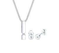 Elli DIAMONDS Jewellery Set Women Earstuds Geo Pendant Solitaire with Diamond (0.09 ct.) in 925 Sterling Silver