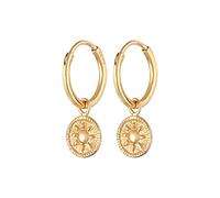 Elli Earrings Ladies Creoles Coin Sun Round 925 Sterling Silver Gold Plated