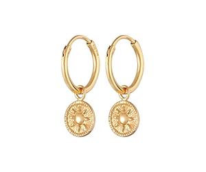 Elli Earrings Ladies Creoles Coin Sun Round 925 Sterling Silver Gold Plated