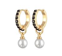 Elli Earrings Ladies Creoles Pendant Glass Pearls Gold Coloured with Crystals