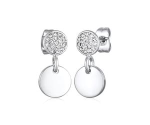 Elli Earrings Ladies Ear Hanger Platelet Pendant Round Elegant Silver Coloured with Crystals
