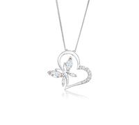 Elli Halskette Damen Herz Schmetterling Anhänger Elegant mit Zirkonia Kristallen in 925 Sterling Silber