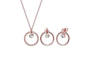 Elli Jewelry Set Round Circle Love Classic Geo Crystals 925 Silver Rose Gold Plat