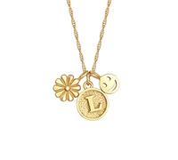 Elli Necklace Ladies Flower Smiley Disc Pendant Letter L In 925 Sterling Silver Gold Plated