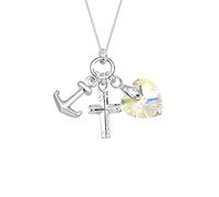 Elli Necklace Women Anchor Heart Cross Pendant Filigrian with Crystals in 925 Sterling Silver
