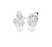 Elli PREMIUM Women Flower Zirconia Marquise Pearl 925 Silver Earrings