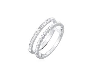 Elli Ring Ladies Statement Double Row Ball Silver-tone with Crystals