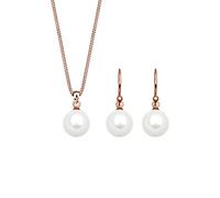 Elli Women 925 Sterling Silver Freshwater Pearls Rose gold Plated Jewelry Set 0902531417_45 - 45cm length